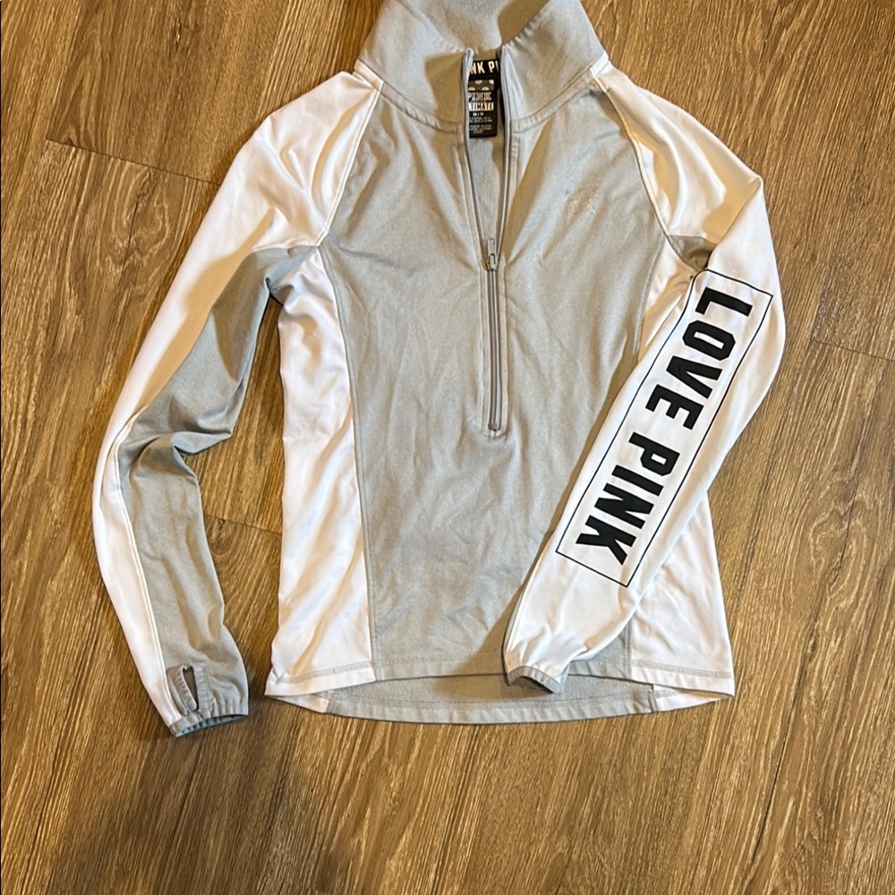 Gray and White Quarter-Zip Pullover